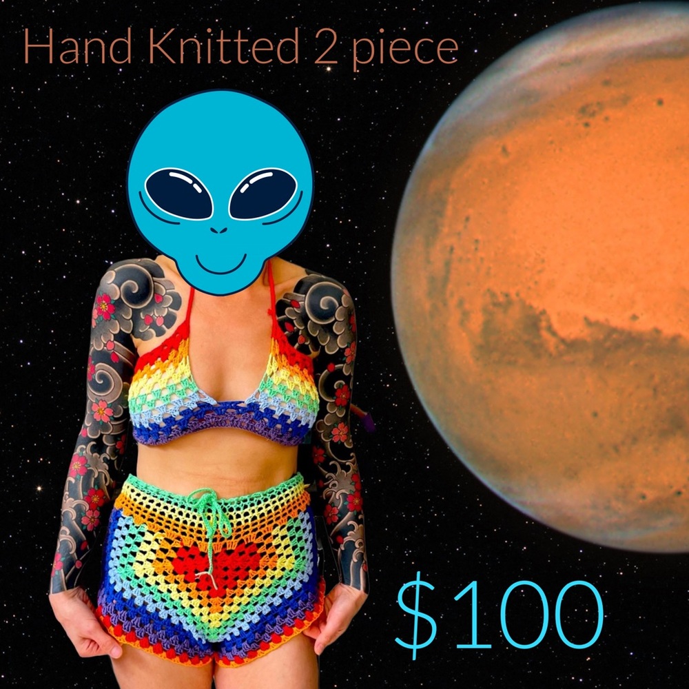 Hand made Knitted 2 piece set Bikini, colorful, fit:small to medium. Never worn.